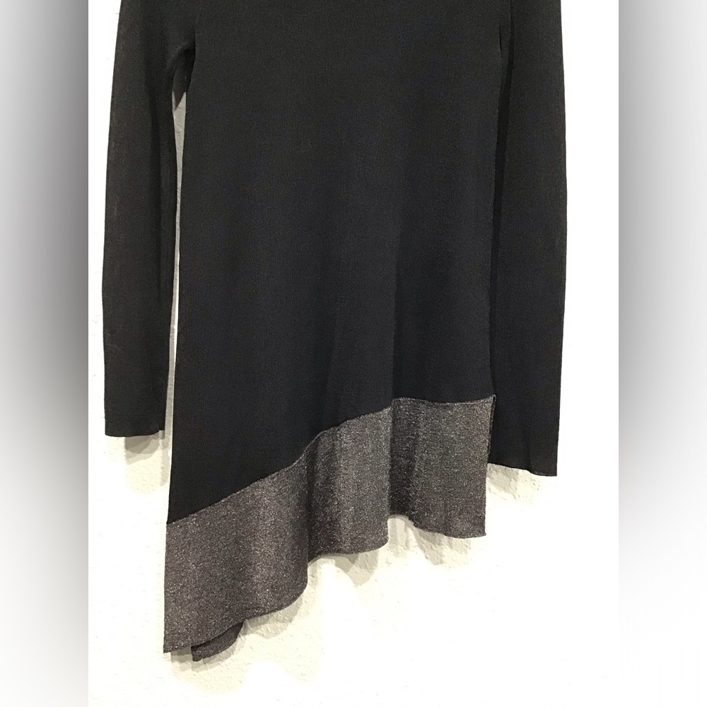 Eileen Fisher Metallic Asymmetrical Tunic Top XS Black Gray Knit Luxe Minimalist - Picture 6 of 6